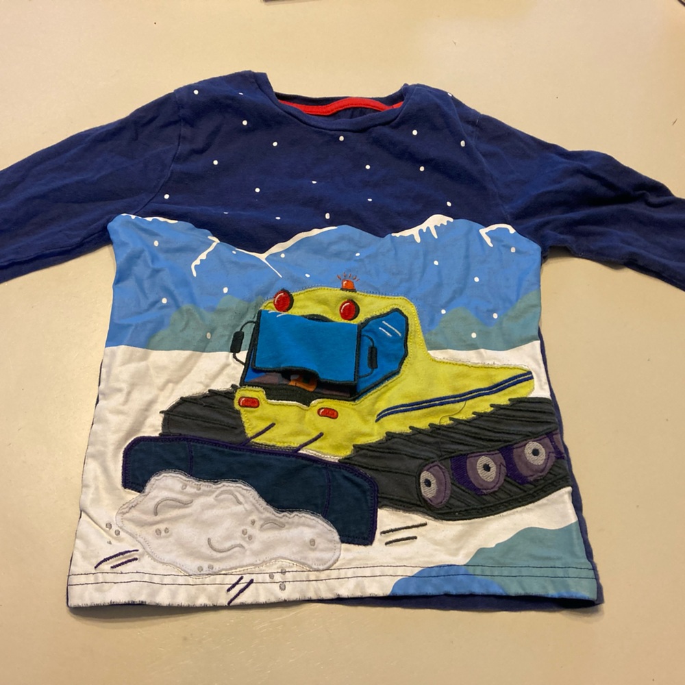 Mini Boden snow plow appliqué long sleeve shirt, boys 4-5y